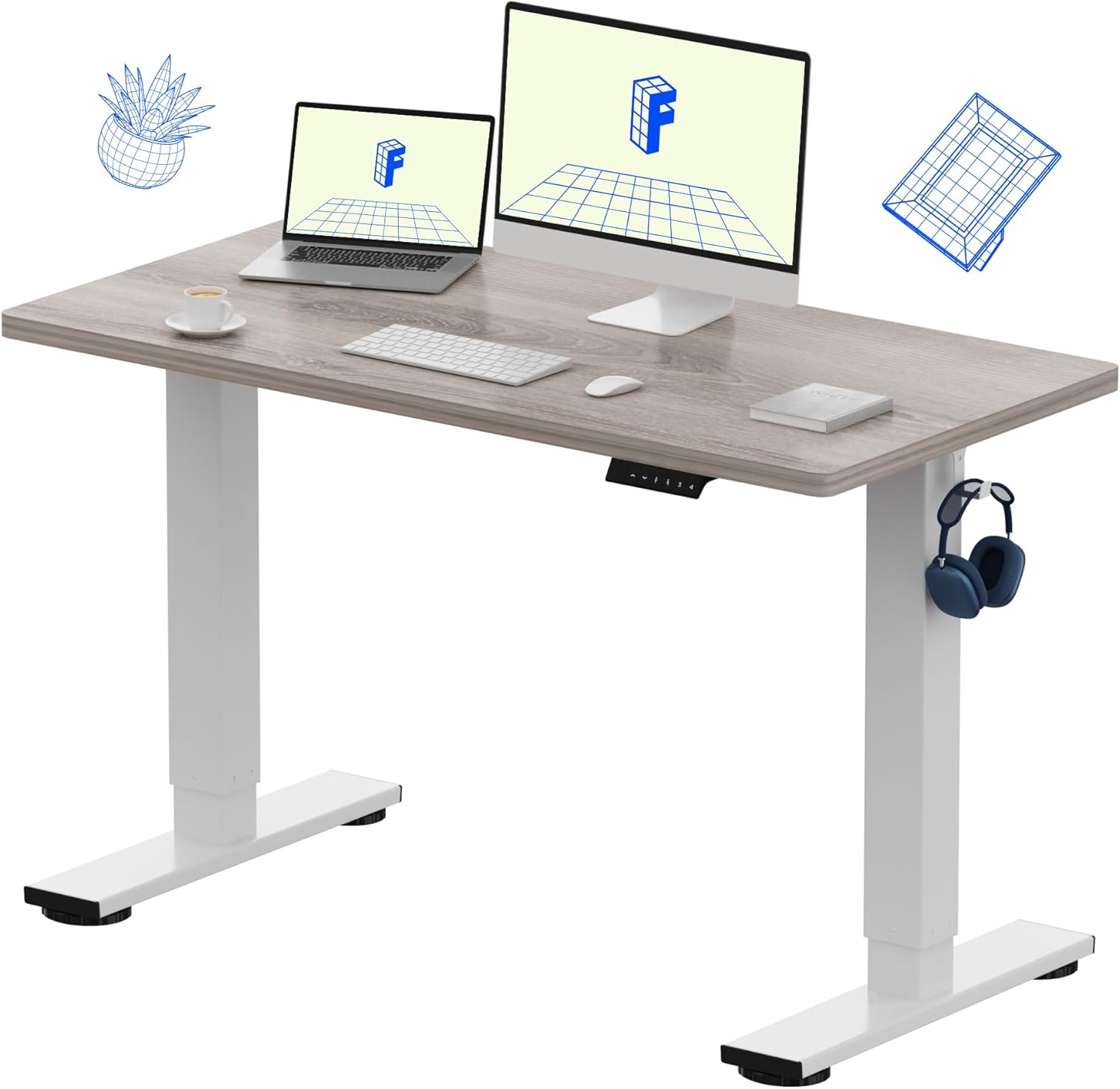 Desk Setup L Shaped - One-Piece Electric Height Adjustable Standing Desk