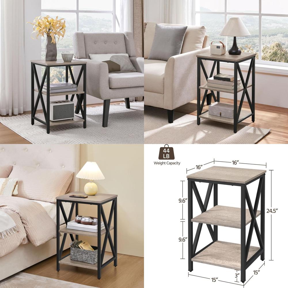 Desk Setup Shelves - 2-Piece Industrial Style 3-Tier Metal End