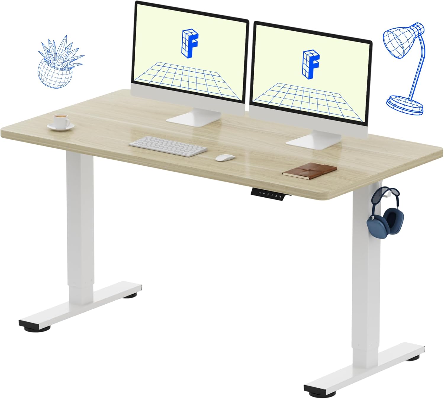 Desk Setup L Shaped - Electric Height Adjustable Standing Desk, 55x28