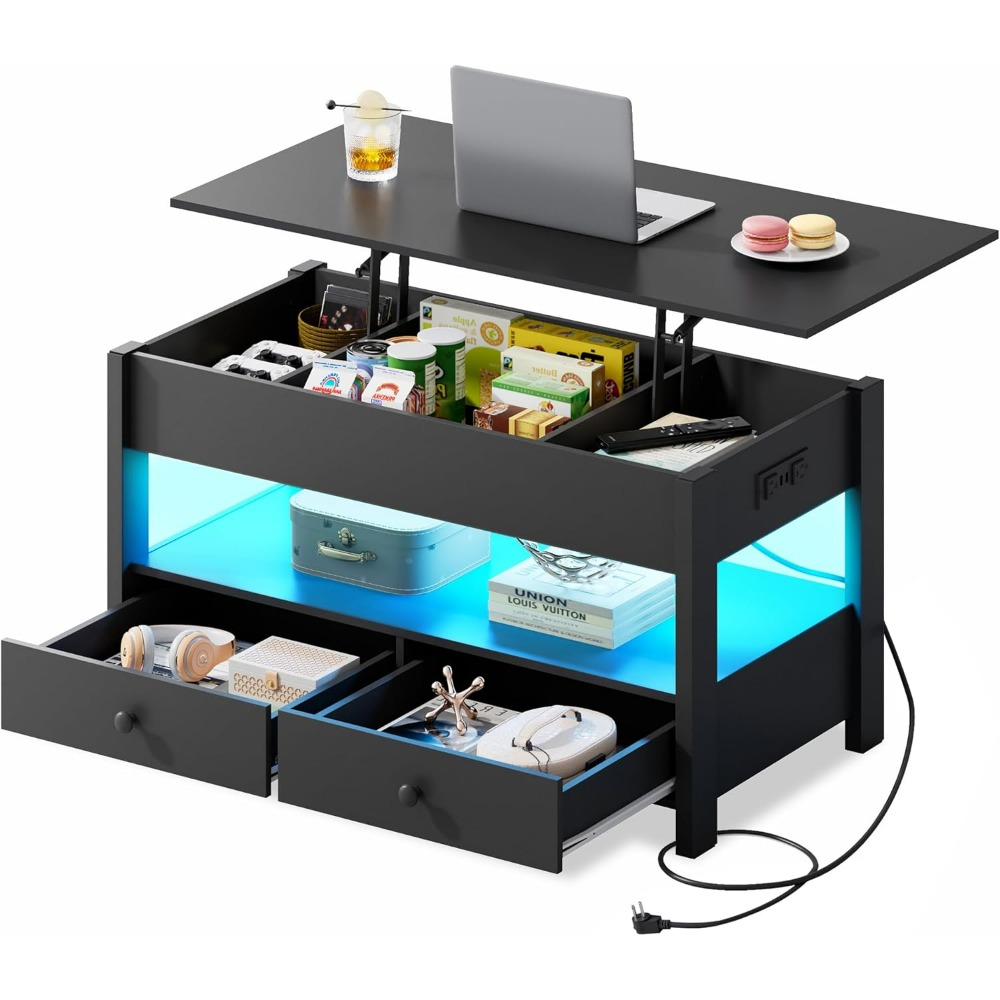WLIVE Black Lift Top Coffee Ta - Desk Setup Shelves のレビューと価格
