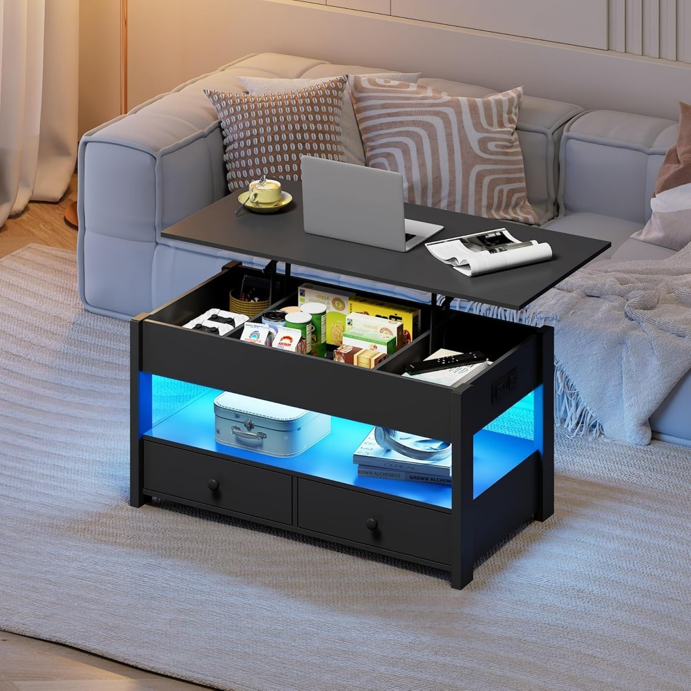 WLIVE Black Lift Top Coffee Ta - Desk Setup Shelves のレビューと価格