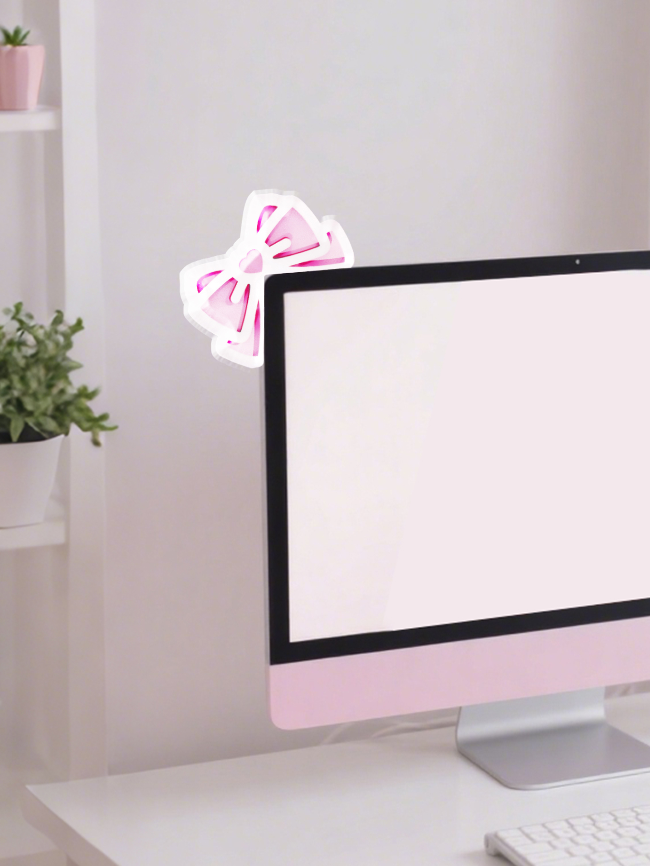 Kawaii Bow Monitor Decor Pink  - Desk Setup Pc のレビューと価格
