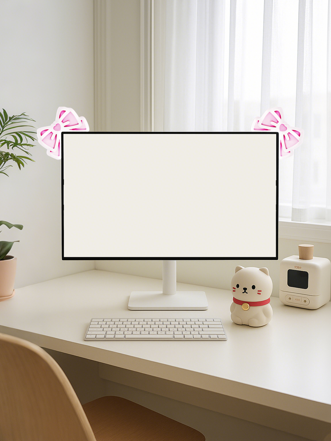 Kawaii Bow Monitor Decor Pink  - Desk Setup Pc のレビューと価格