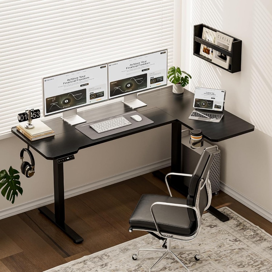 59 Inch L Shaped Adjustable He - Desk Setup L Shaped のレビューと価格
