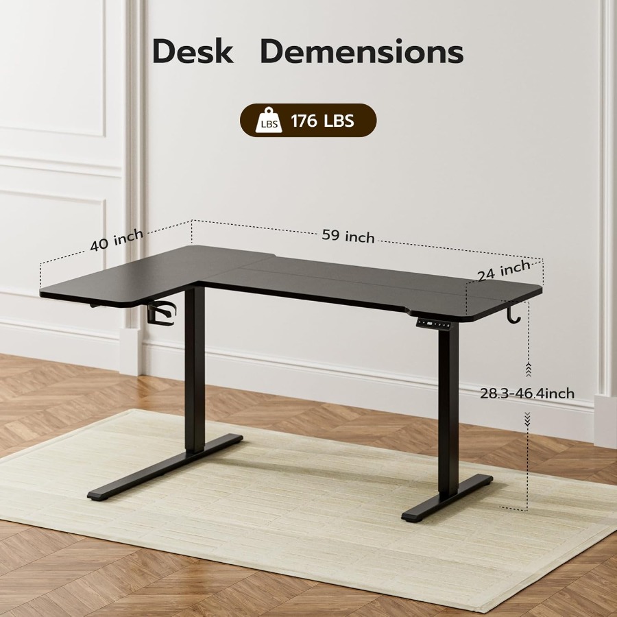 59 Inch L Shaped Adjustable He - Desk Setup L Shaped のレビューと価格