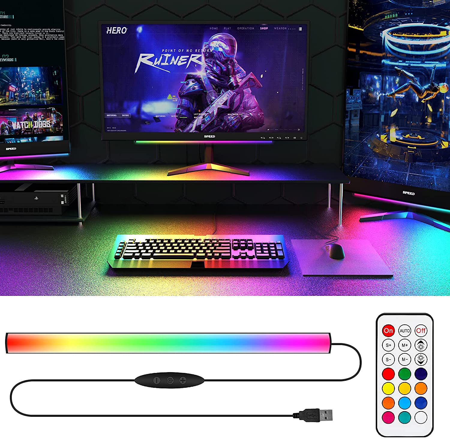 Under Monitor Light Bar RGB Dr - Desk Setup Pc のレビューと価格